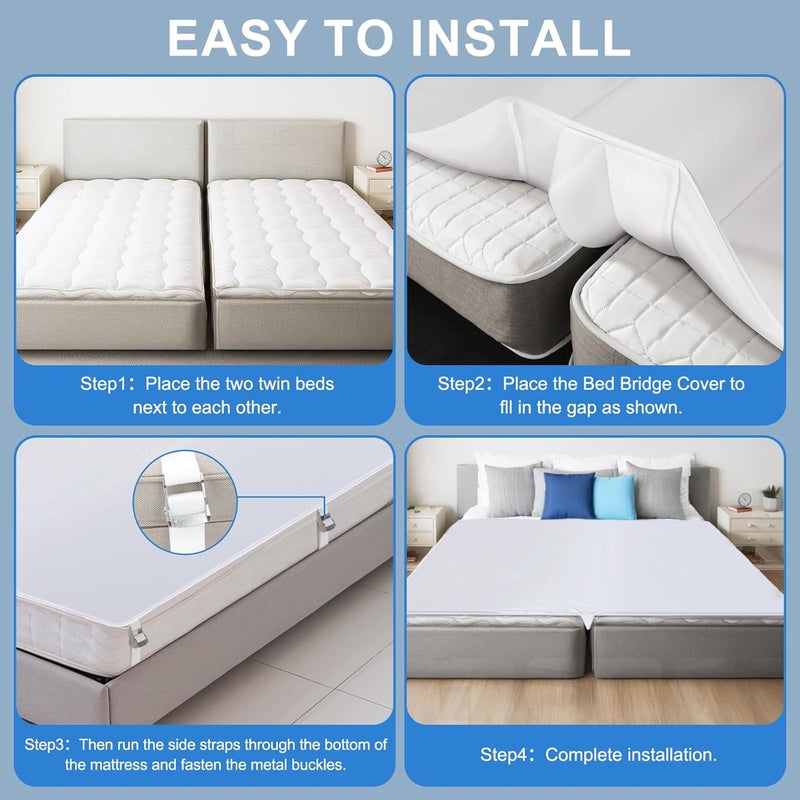 odesoy Upgrade 3-in-1 Bed Bridge Twin to King Bed Converter with Fitted Sheet- Mattress Gap Filler King Bed-with Sheet Strap Set 78"x 75"-Patent - Image 5